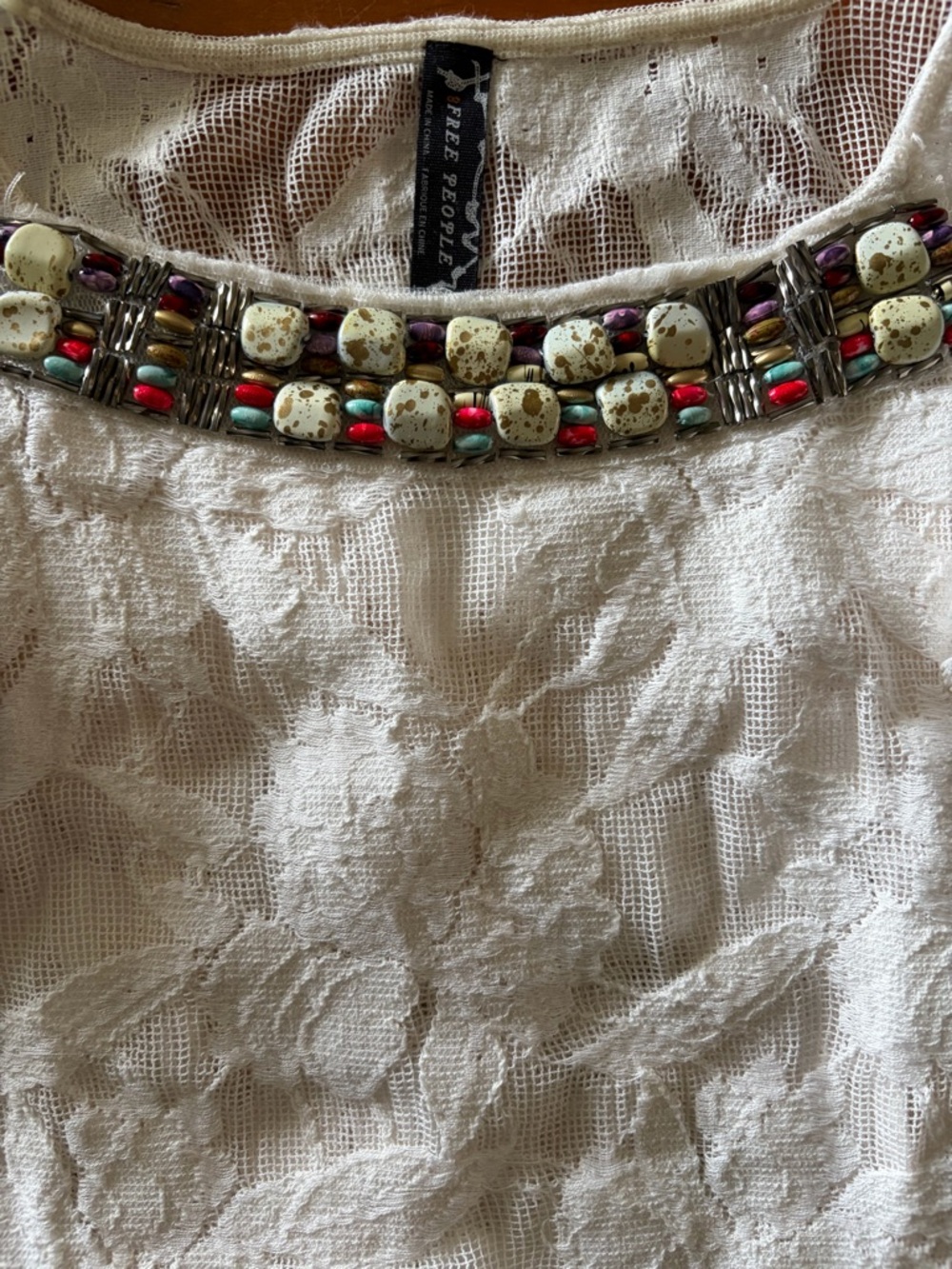 Free People Cream Lace Dress/ Coverup with Beaded Neckline - Picture 3 of 6